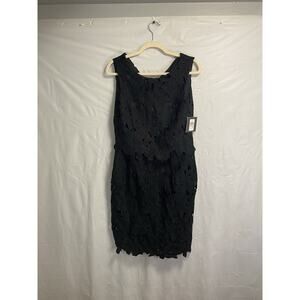 New‎ Ellen Tracy Floral Lace Knit Peplum Overlay Knee Length Dress Black Size 10